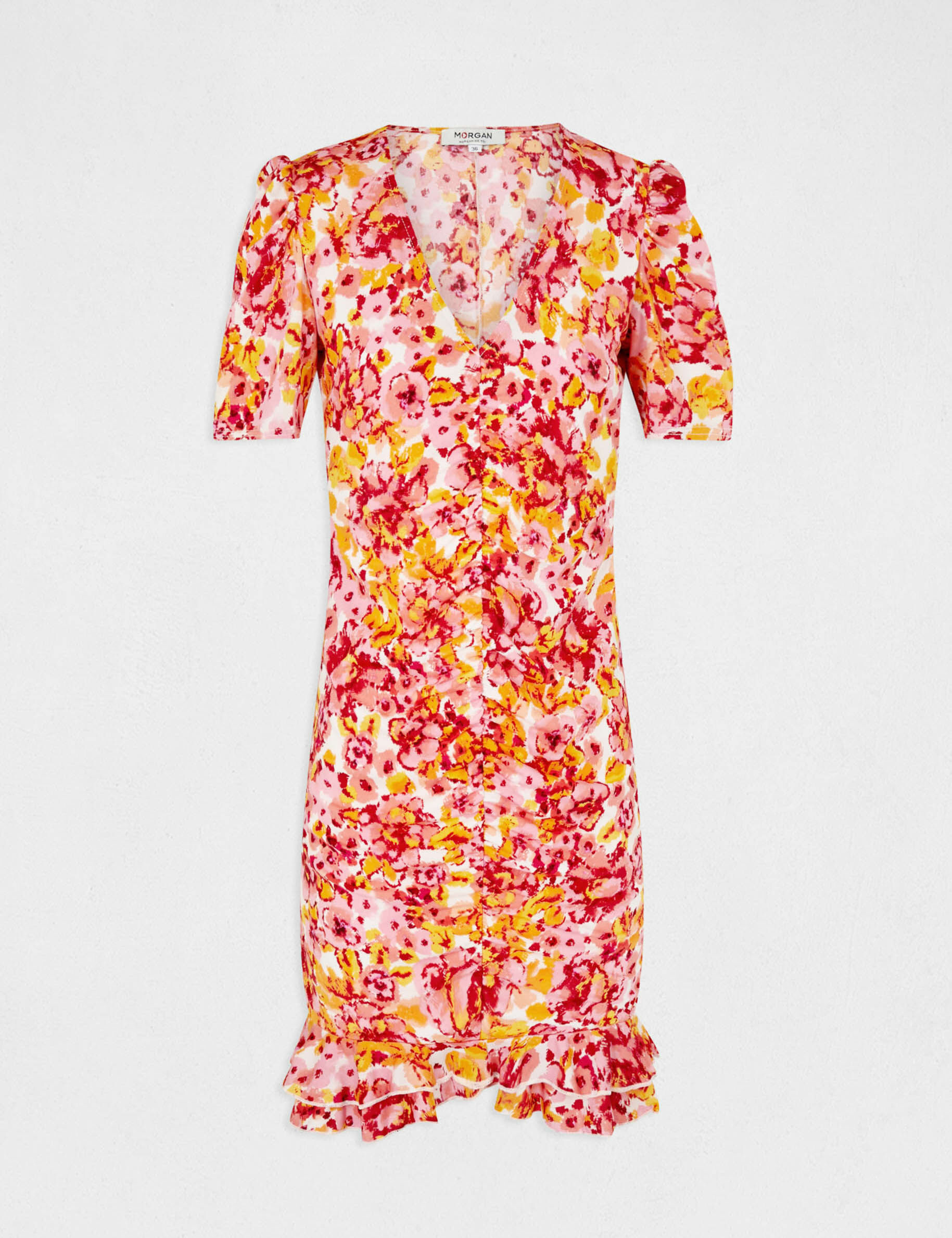 Robe ajustée froncée imprimé floral multico femme - multico