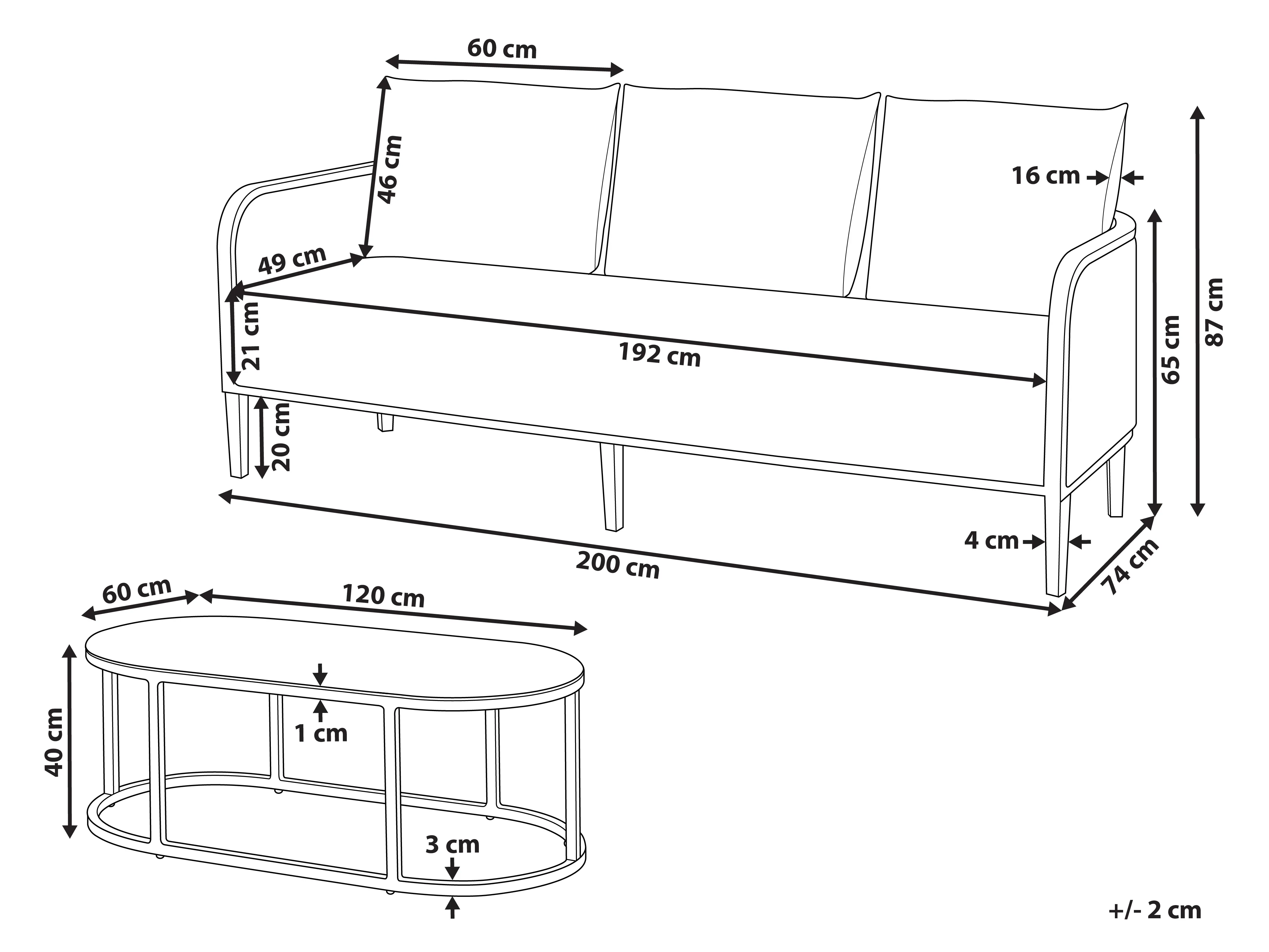 Loungeset met tafel 3-zits MONTEFALCO Metaal Wit
