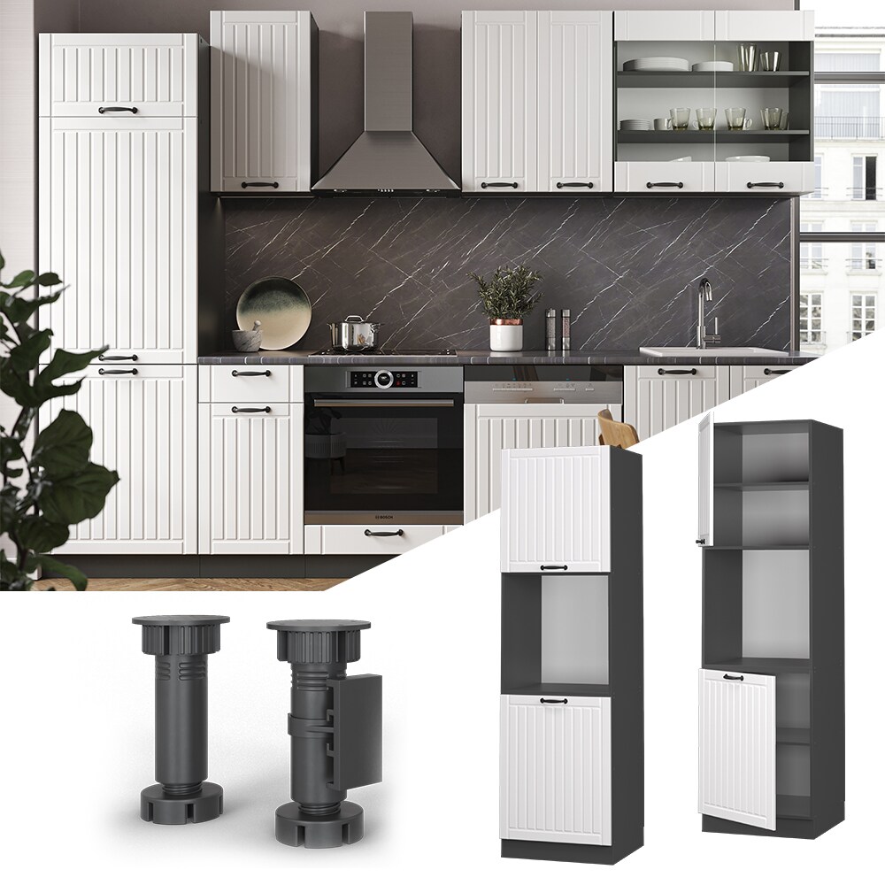 Vicco Herdumbauschrank Küchenschrank Küchenmöbel Fame-Line Landhaus Anthrazit Weiß 60 cm Küche Einbauküche Blende Herdschrank Hochschrank Küchenzeile Drehtür Einlegeboden