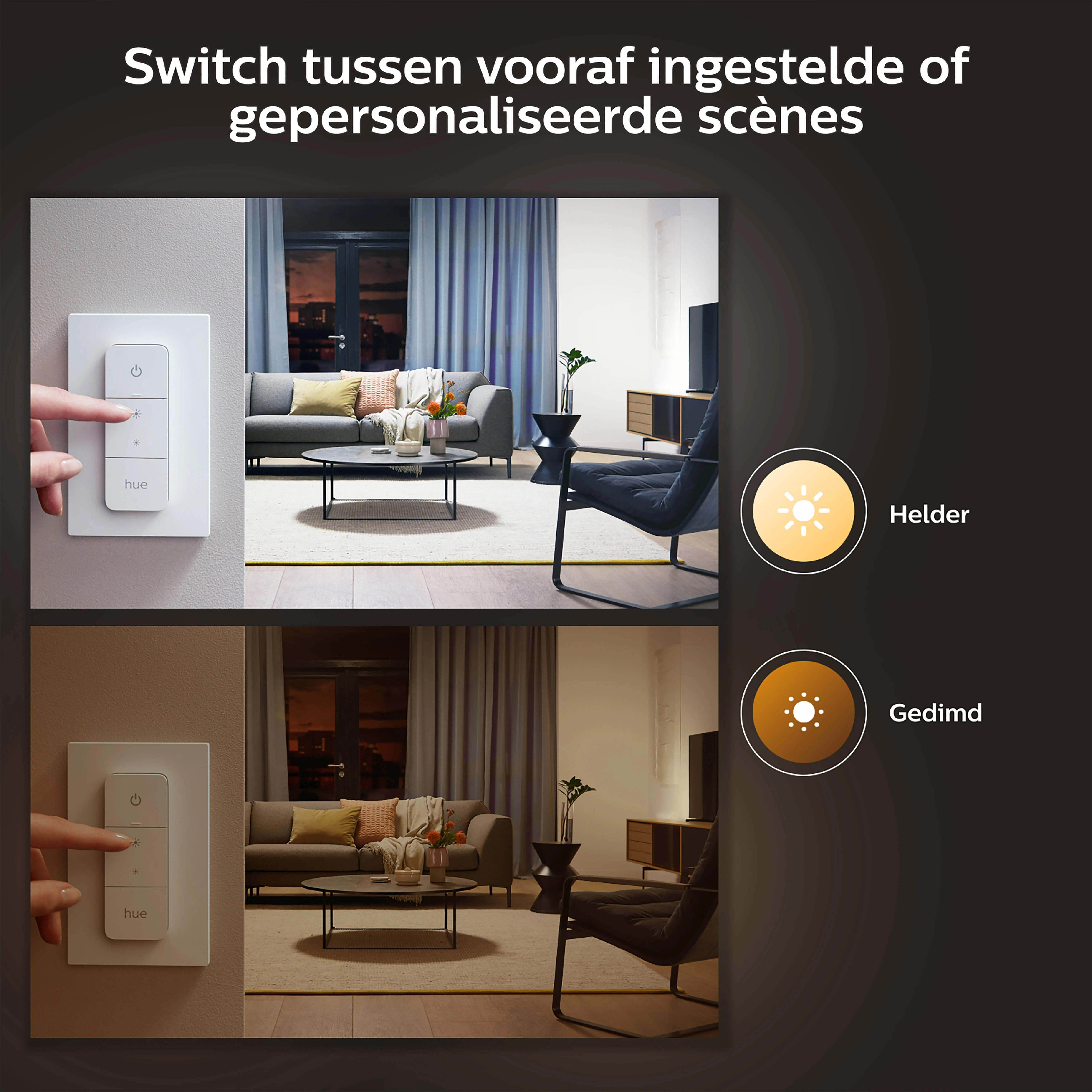 Philips Hue starterkit - warmwit licht - 3 lampen - E27 - 1100lm - 1 dimmer switch