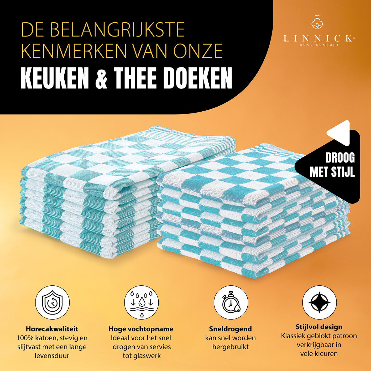 LINNICK Theedoeken & Keukendoeken Set Blok - ice blue - set van 20