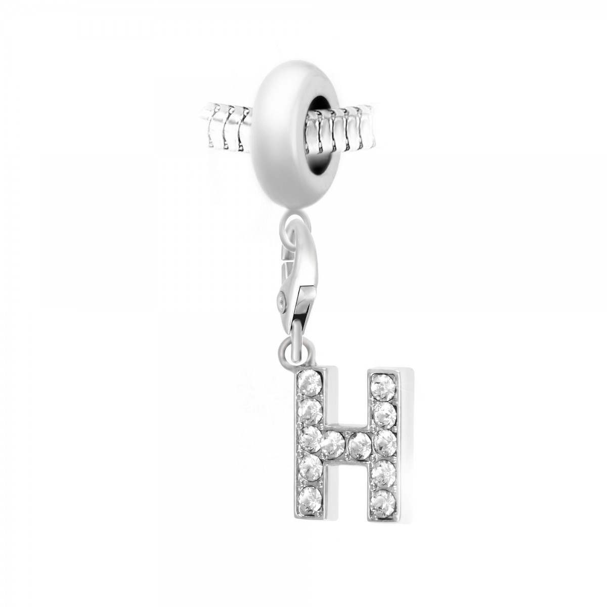 Charm perle SC Crystal en acier avec pendentif lettre H ornée de Cristaux scintillants