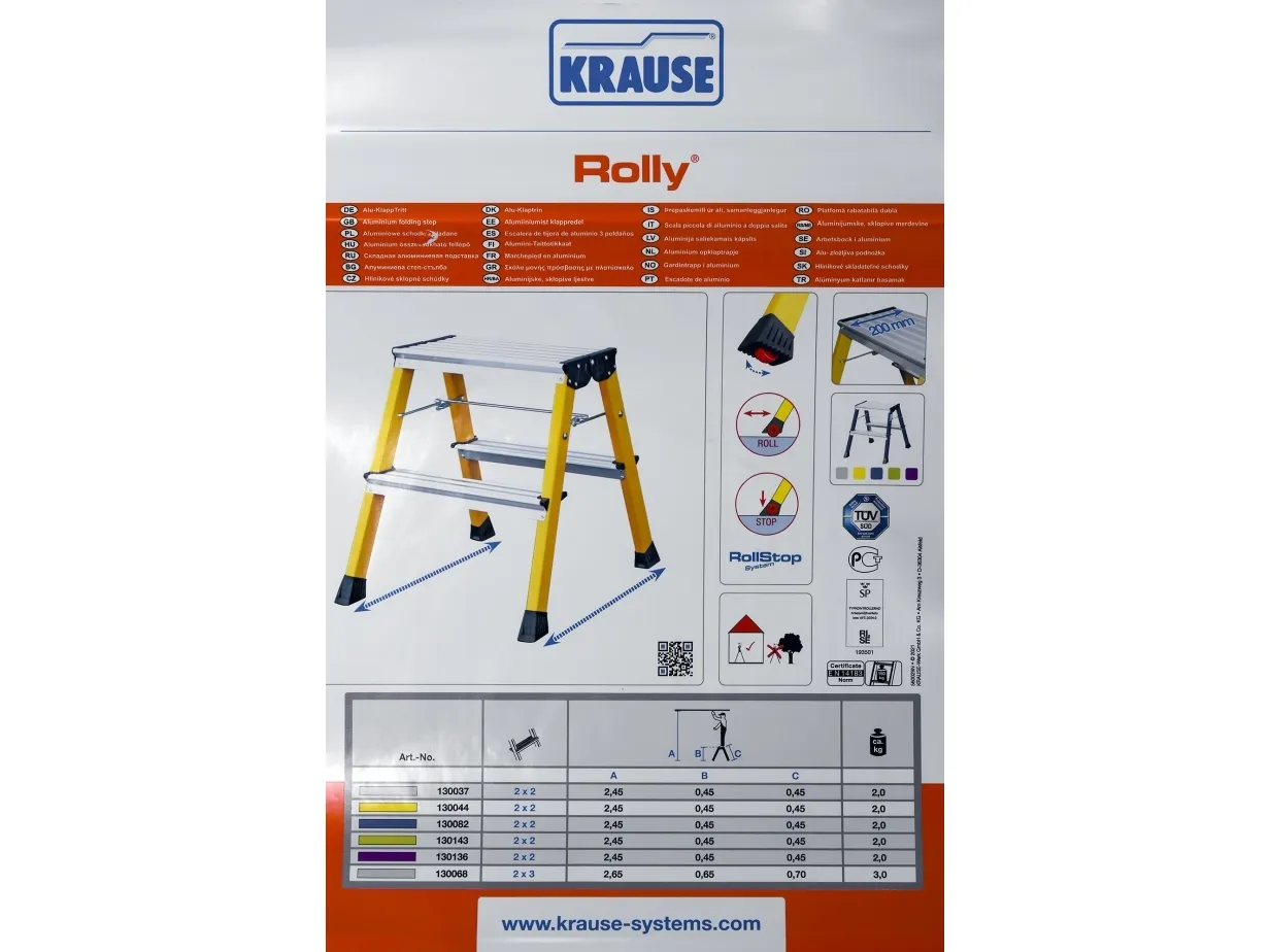 KRAUSE 130068 Dobbelt foldetrin med hjul Aluminium maks. arbejdshøjde 2,65 m (130068)