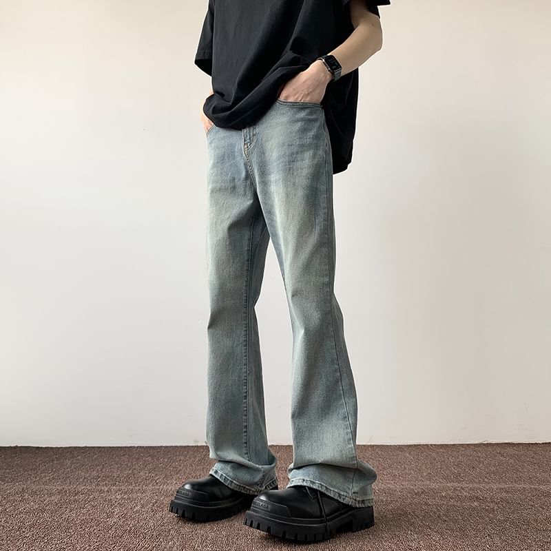 emeisa - Mid Rise Washed Flared Jeans