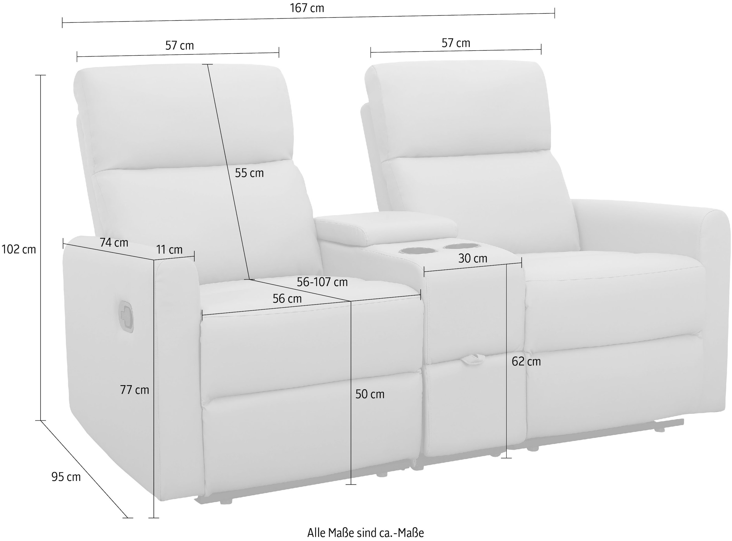 Home affaire 2-Sitzer »Daoulas, 2er-Kinosofa, TV-Sessel, Multimedia-Sofa« Kinosofa mit Relaxfunktion, Getränkehalter und Stauraum