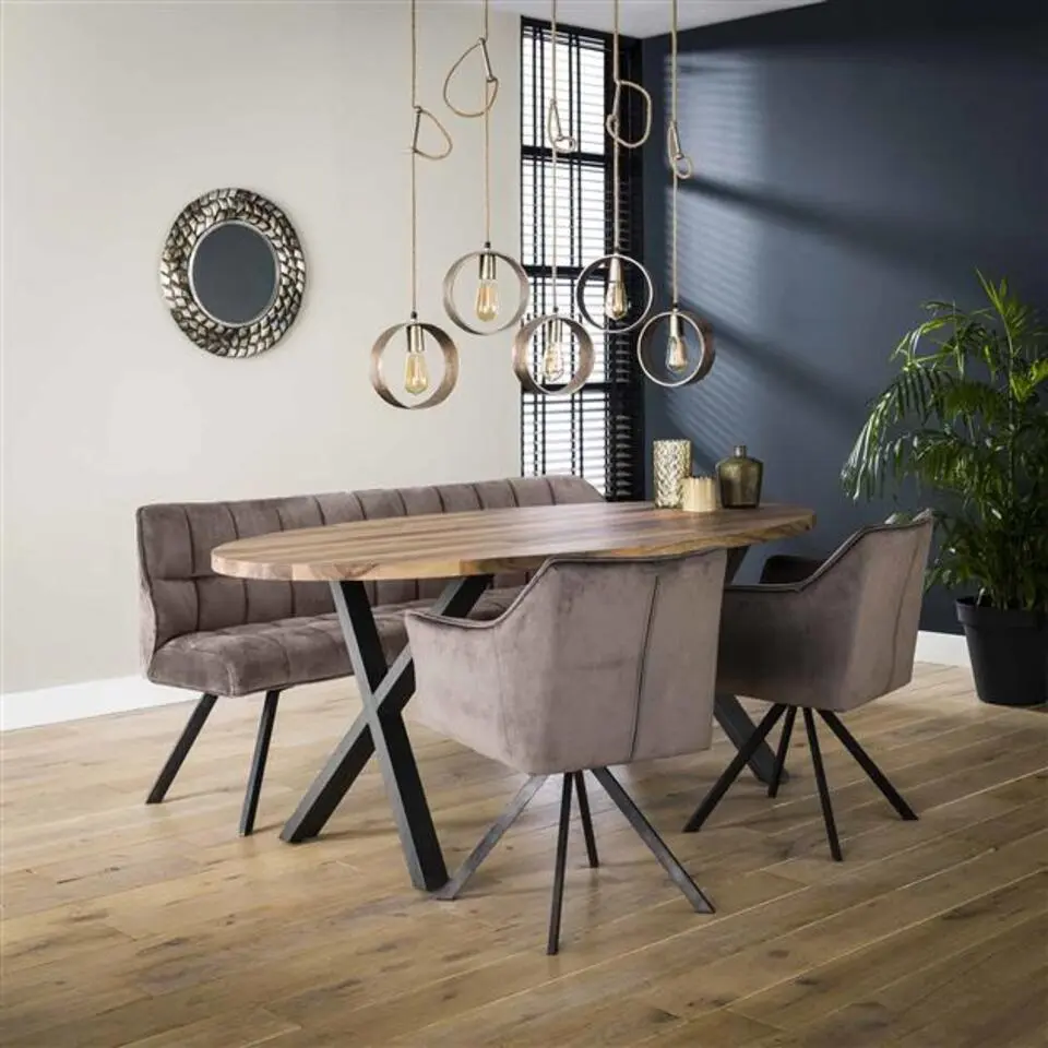 Hoyz - Eetkamerbank Raster - 180cm Breed - 3 Personen - Grijs