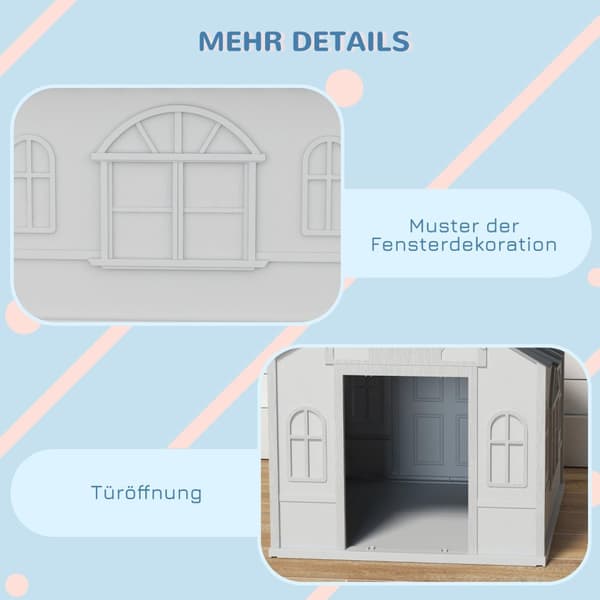 Hundehus, hundehus med sadeltak, værbestandig smådyrhus for mellomstore hunder under 20 kg, utendørs hundehus, 65 x 75,7 x 63 cm, grå