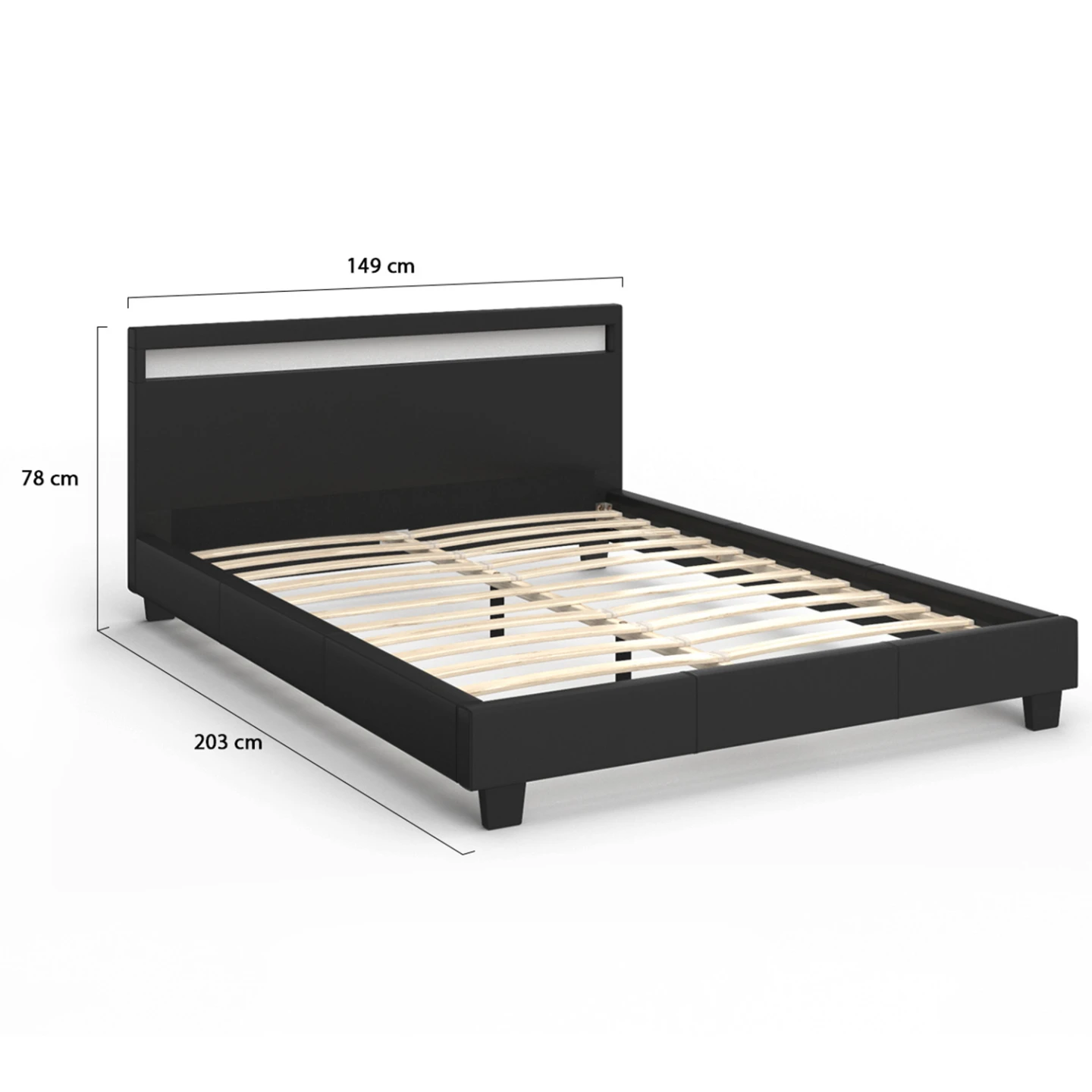 Lit double NEO avec tête de lit LED intégrées et sommier 140 x 190 cm PVC noir