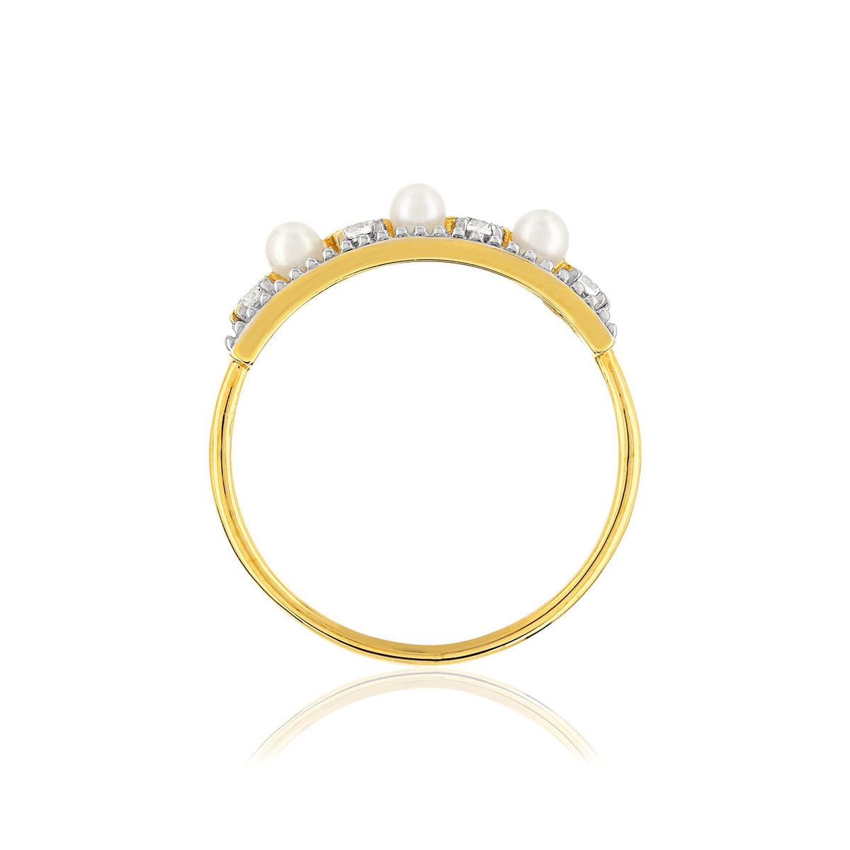 Bague or 375 2 tons perles de culture de Chine et zirconias