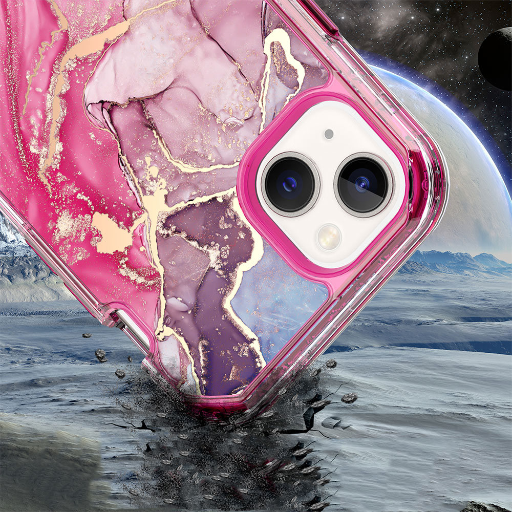 iPhone 15 Hybrid Hülle TPU Bumper mit Acryl Rückseite im Marble Marmor Design - Style 4