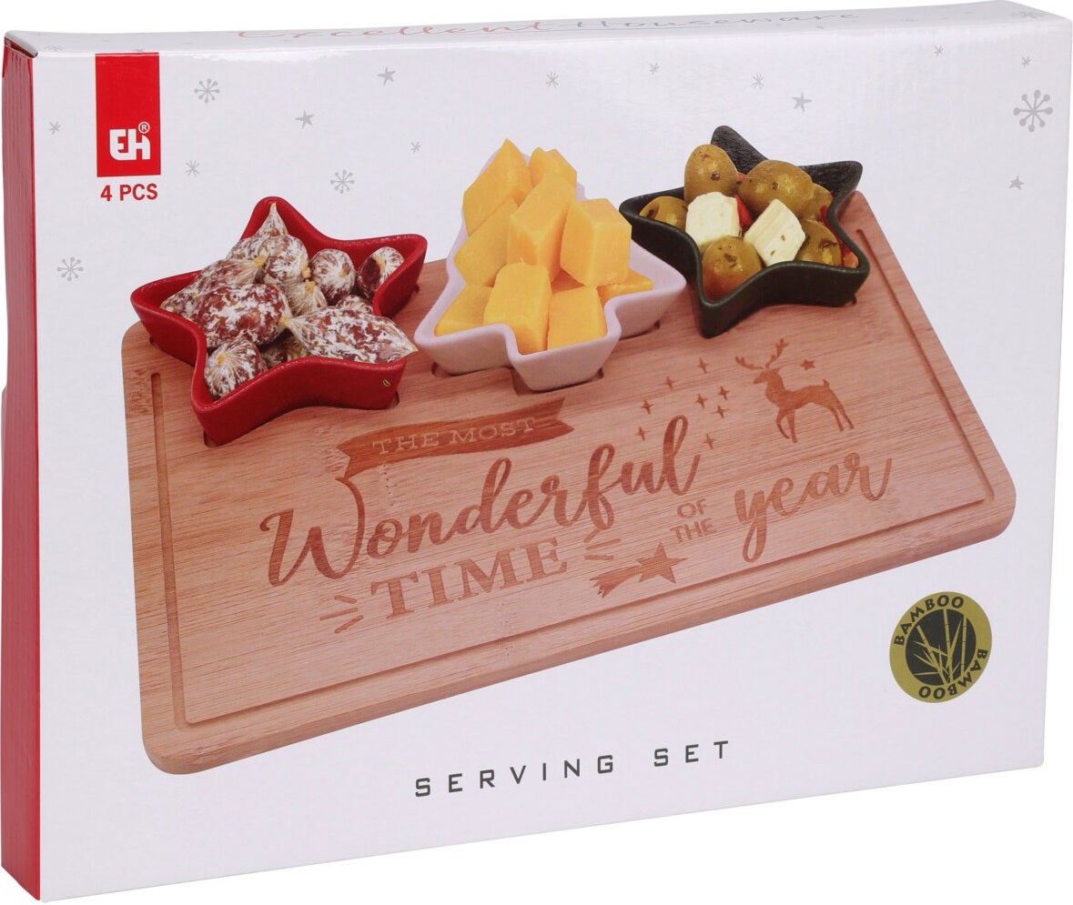 Serveerset Kerst 4 wit / rood / groen 4-delig