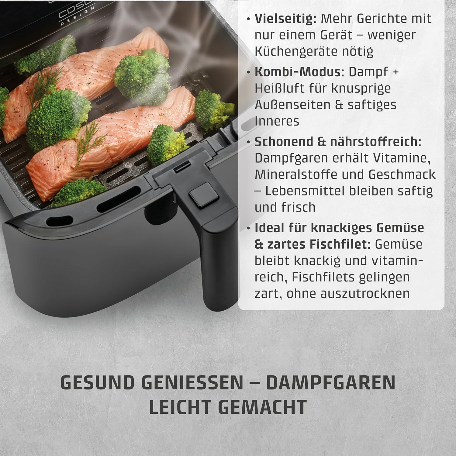 CASO AirFry & Steam 700 - Heißluftfritteuse und Dampfgarer - Testurteil: Sehr Gut, extra großes Korbvolumen 7 Liter, Dampfgarer & Airfryer, Fritteuse ohne Öl/Fett, Schwarz
