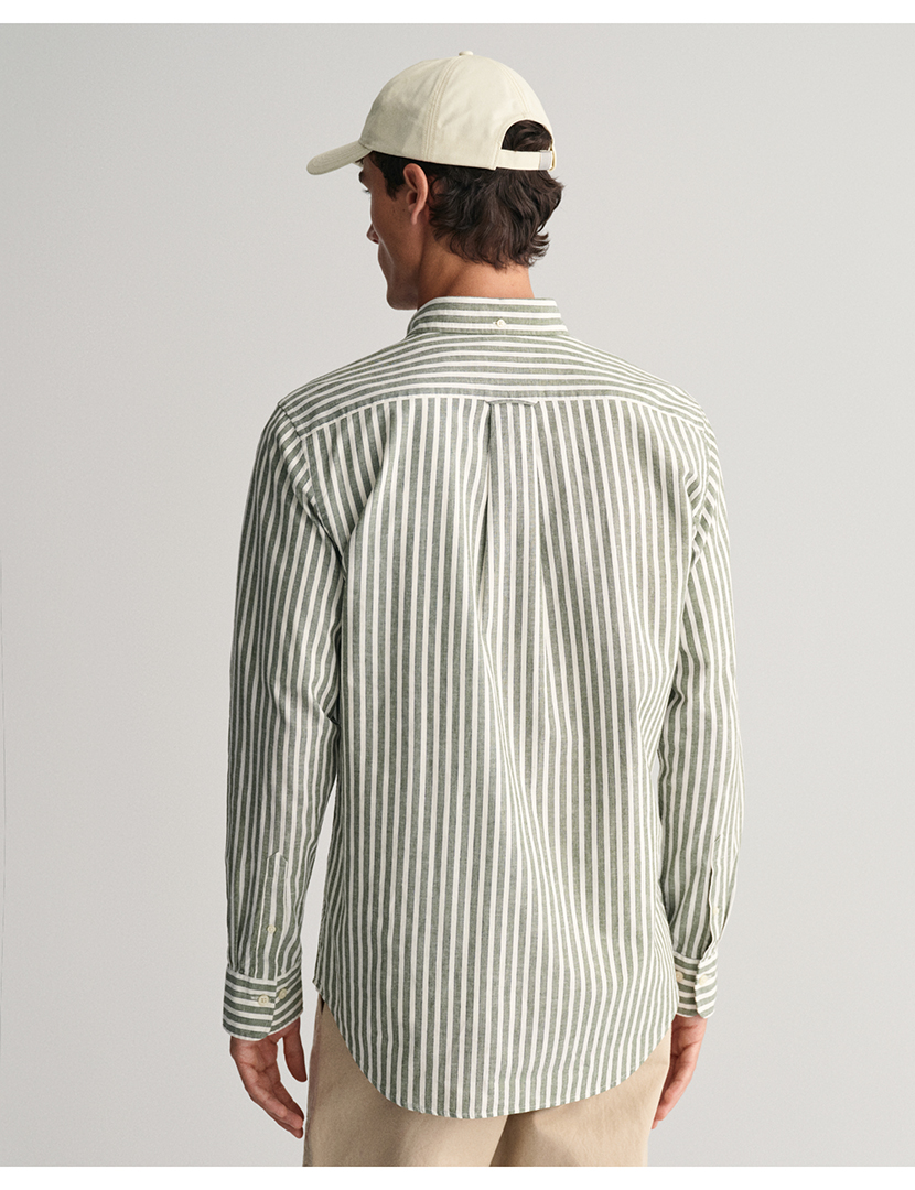 Regular Fit Striped Linen Shirt Green