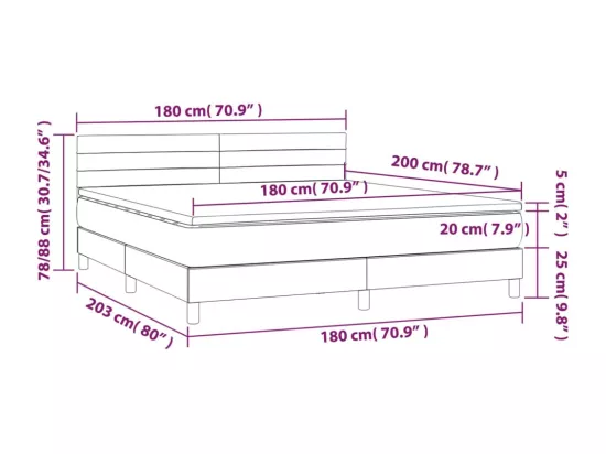 Sommier tapissier matelas et LED Vert foncé 180x200 cm Velours