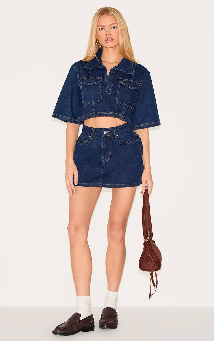 Bleu Indigo Mini-jupe En Denim À Coutures Contrastées