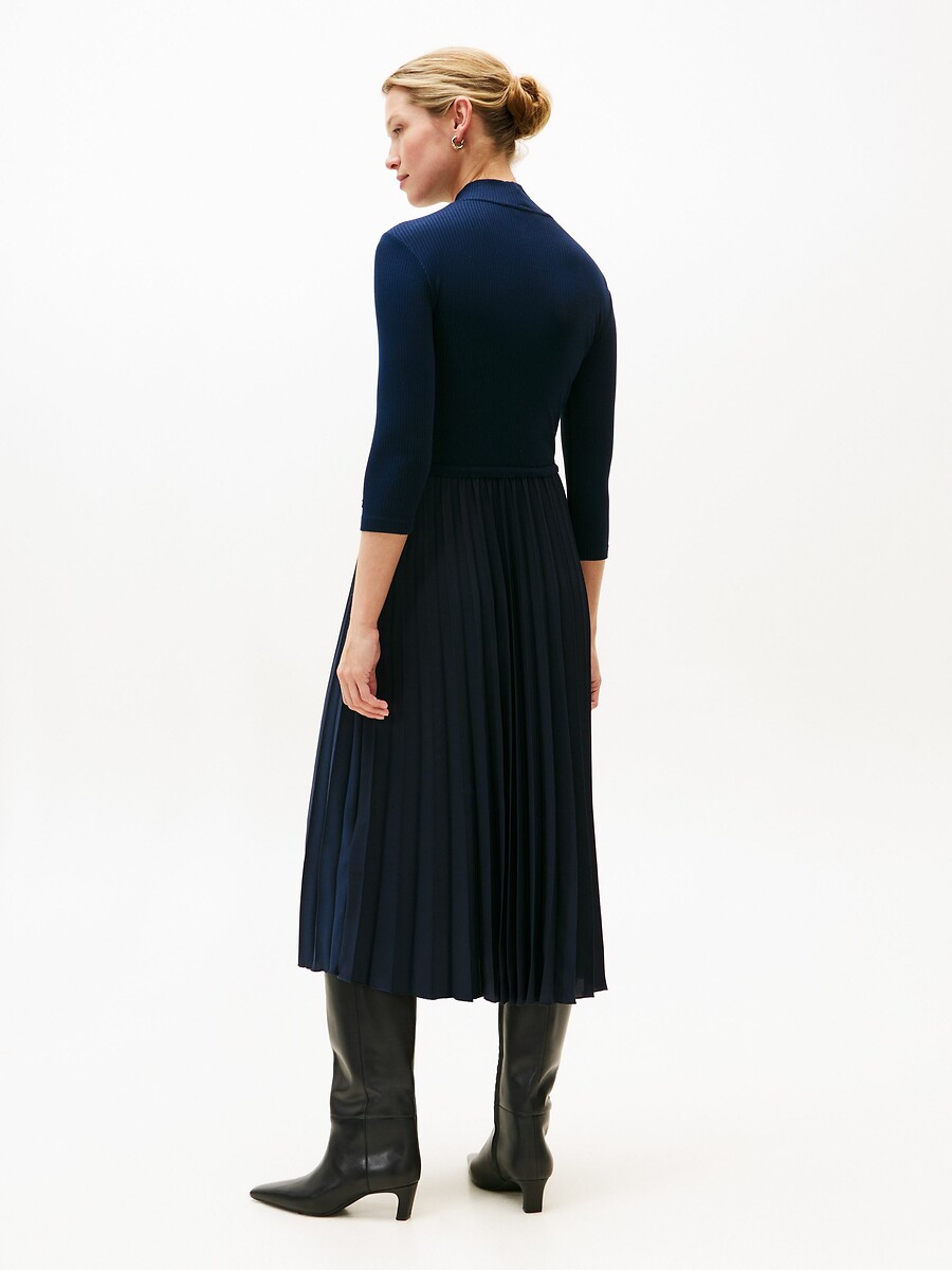 TOMMY HILFIGER<br>Vestido midi com pregas e mangas 3/4