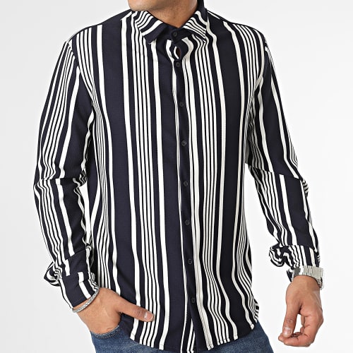 Chemise Manches Longues Rayures Bleu Marine
