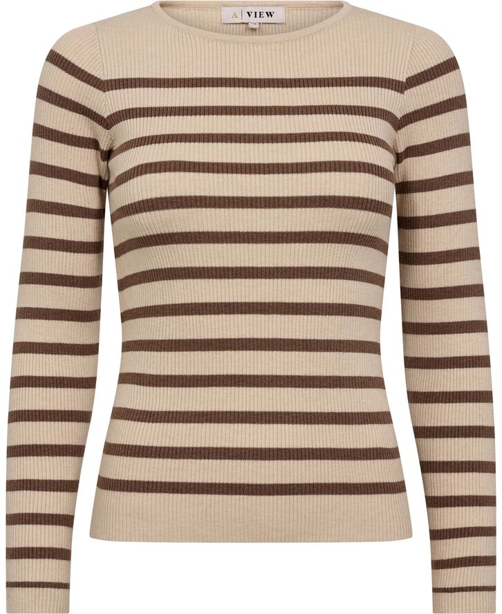 A-VIEW Lana rib stripe blouse Sand/brown