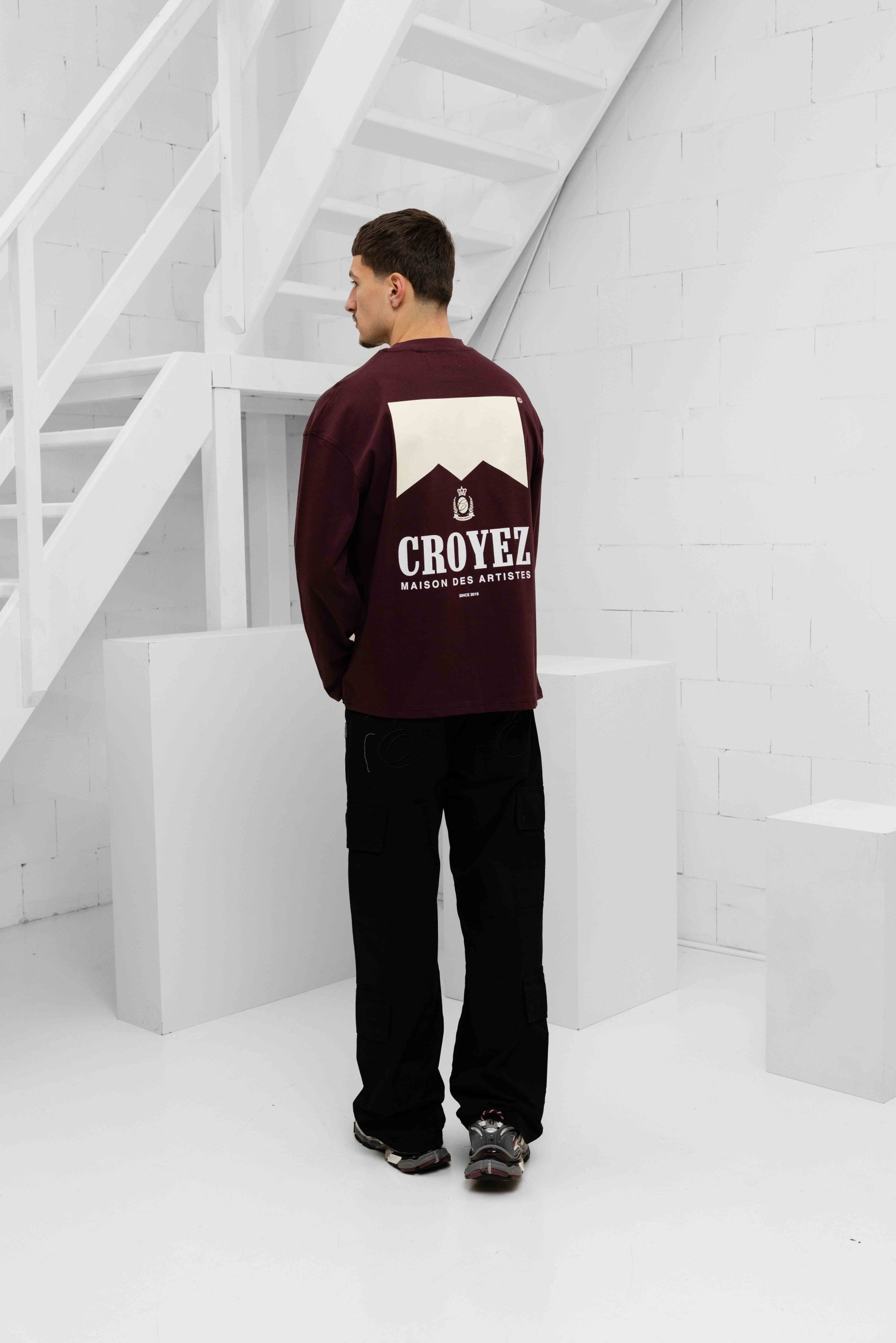 Croyez Maison Fumes Longsleeve T-Shirt Heren Donkerrood