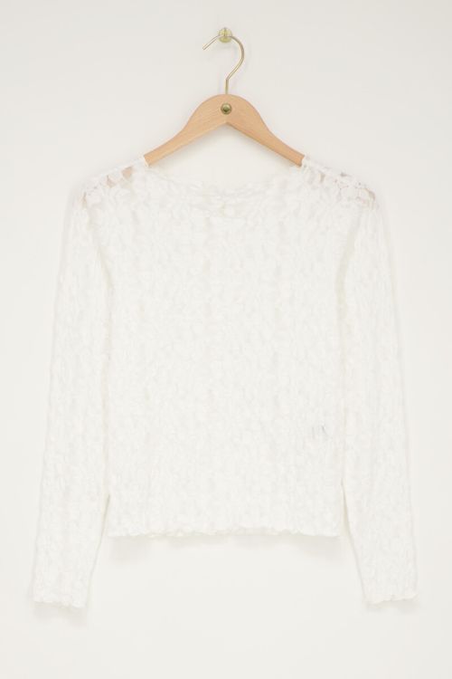 Witte kanten top met boothals