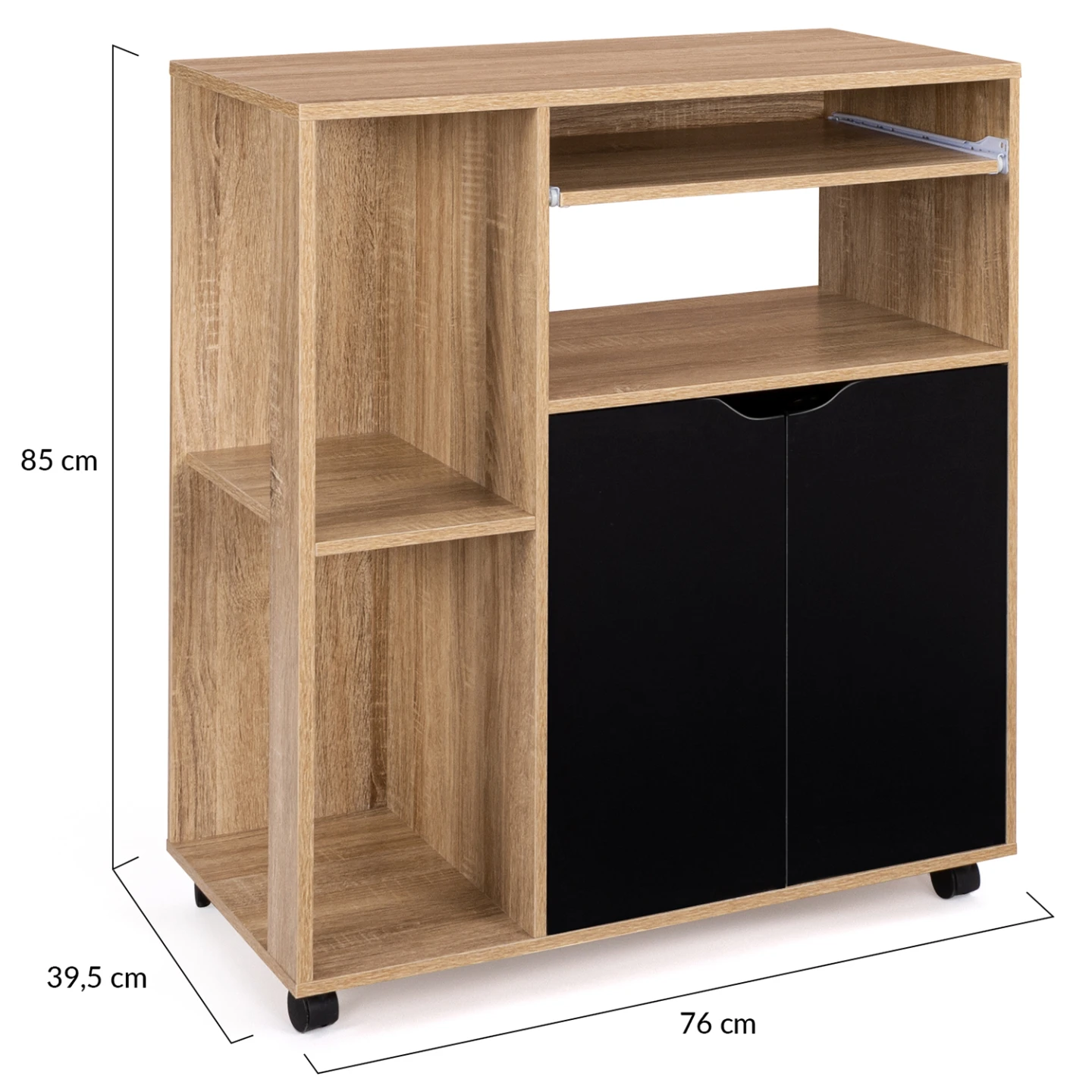 Desserte de cuisine COSI bois façon hêtre et portes noires L.76 CM
