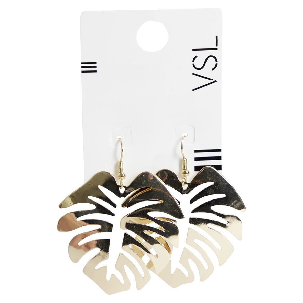Paire de boucles d'oreilles forme feuille monstera dorée