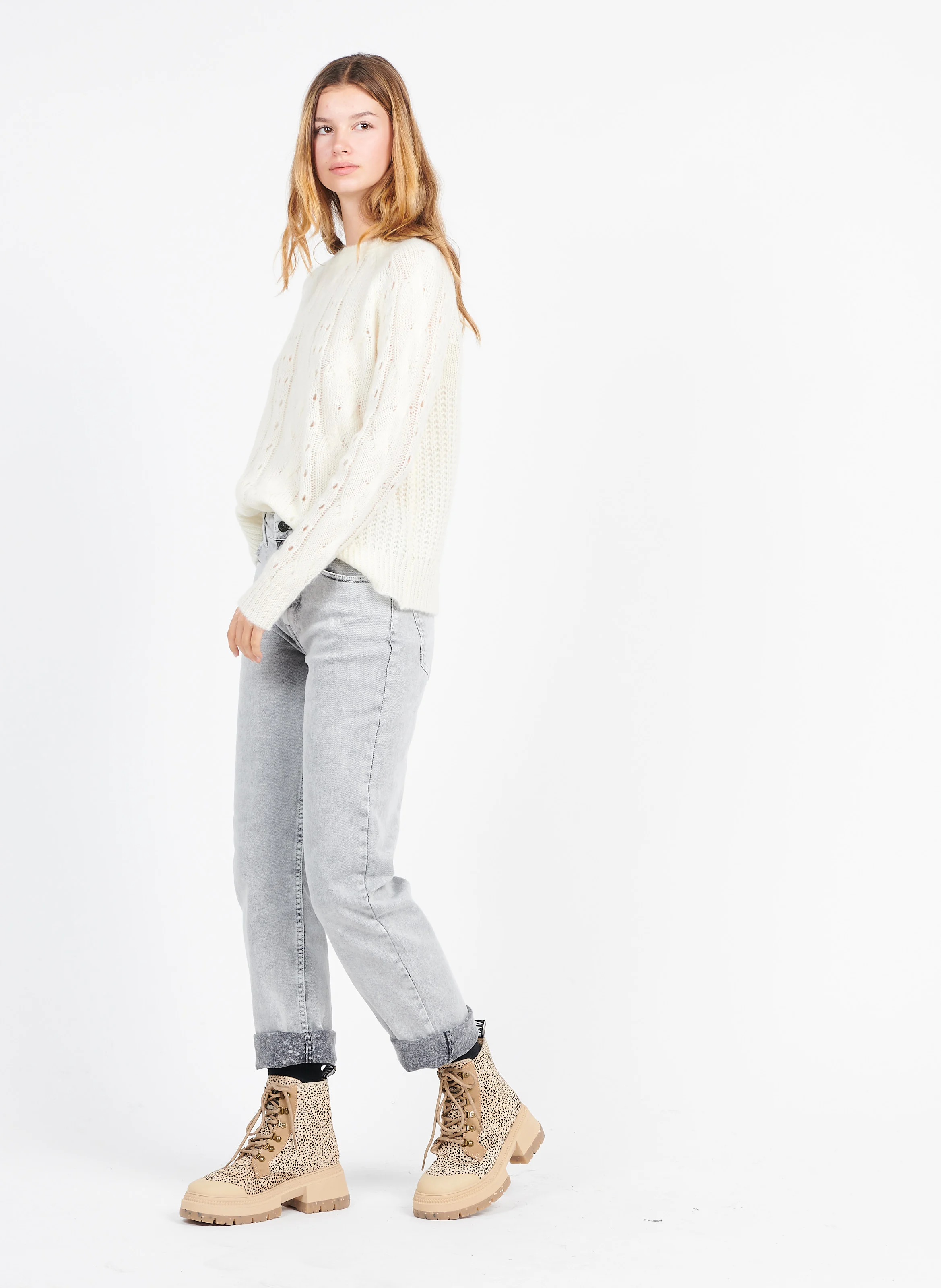 Bottines à lacets en cuir imprimé | Beige