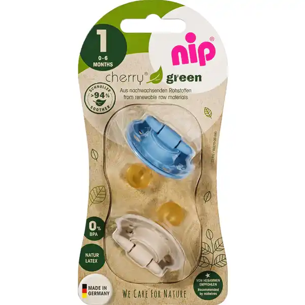 Öko-Schnuller Cherry® Green rund 0-6 Monate