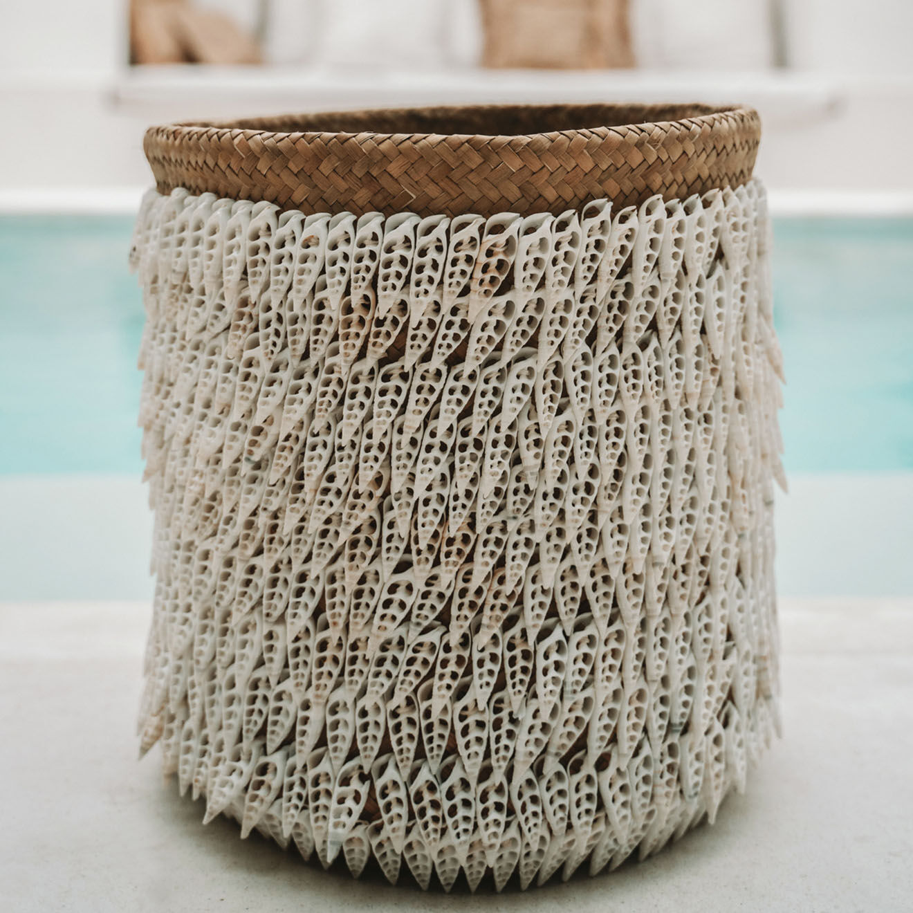 Bazar Bizar Panier de rangement Pandan naturel/blanc - D.34xH.40 cm