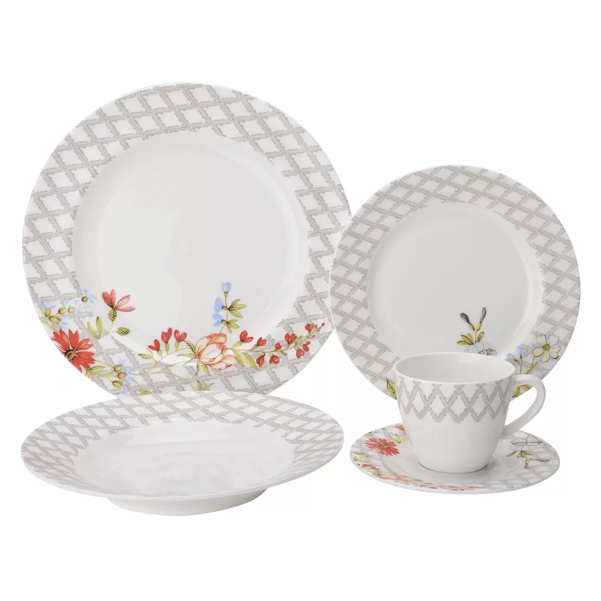Kombiservice 20- teilig Lunasol Prem.PlatinumLineFleur weiss,grau,bunt