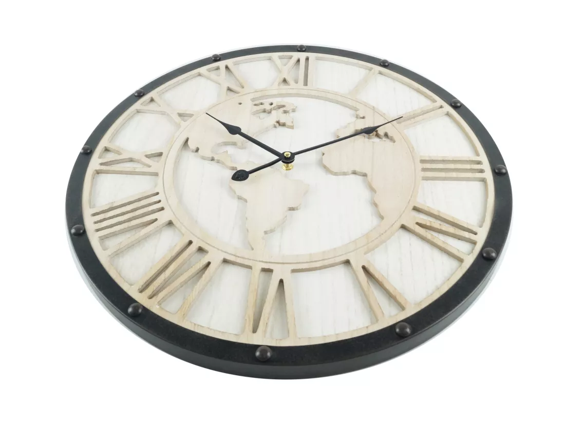 Grande Horloge Murale Monde Rétro Noir Blanc Chiffres Romaine 50 Cm