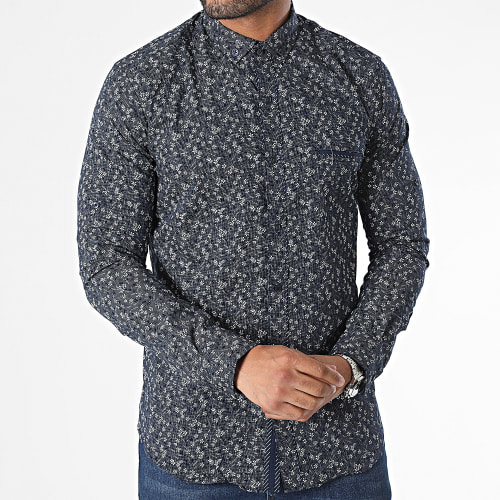 Chemise Manches Longues Bleu Marine Floral
