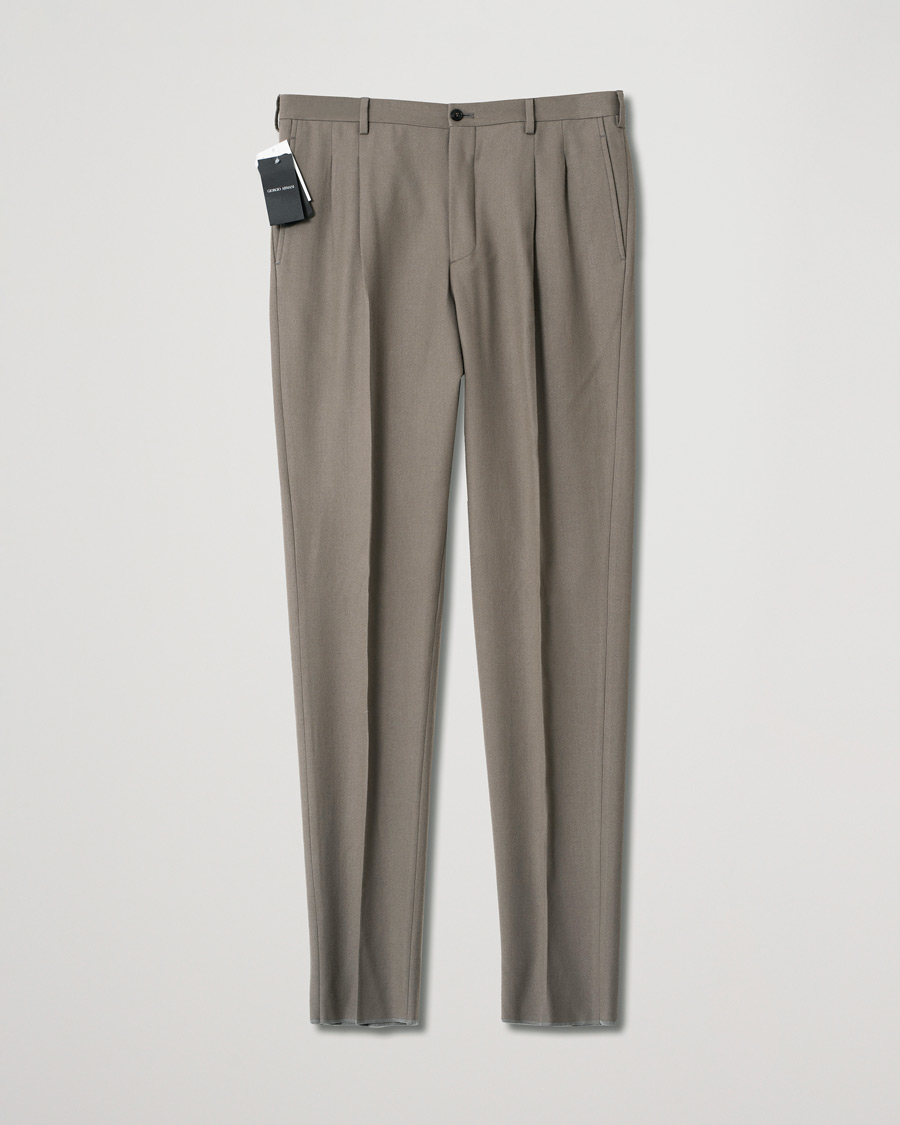 Giorgio Armani Tapered Wool Flannel Trousers Light Grey