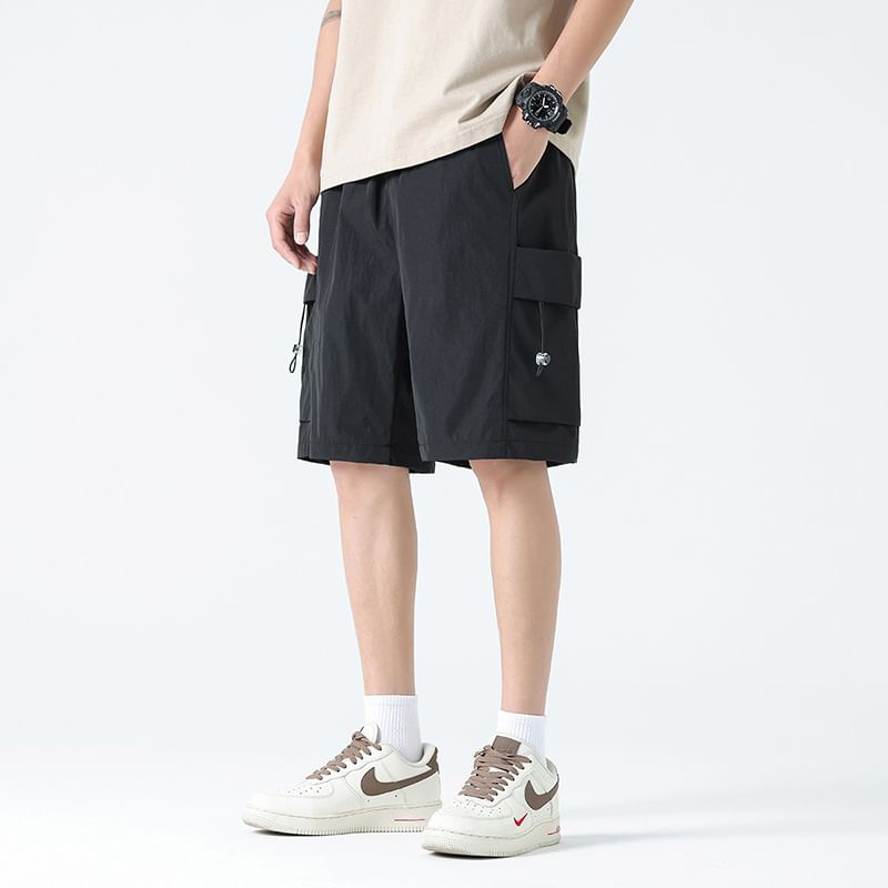 Lefitt - Mid Rise Plain Cargo Shorts