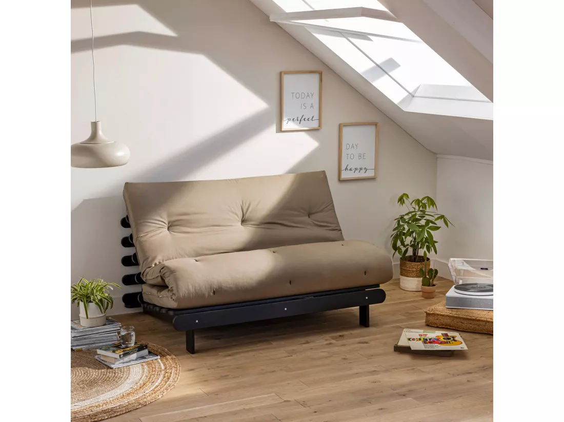 Matelas futon taupe coeur en latex 90x200