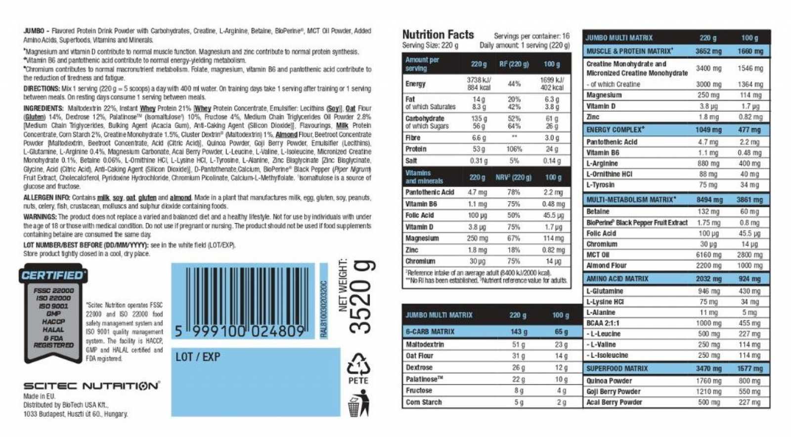 Scitec Nutrition Jumbo 1320g