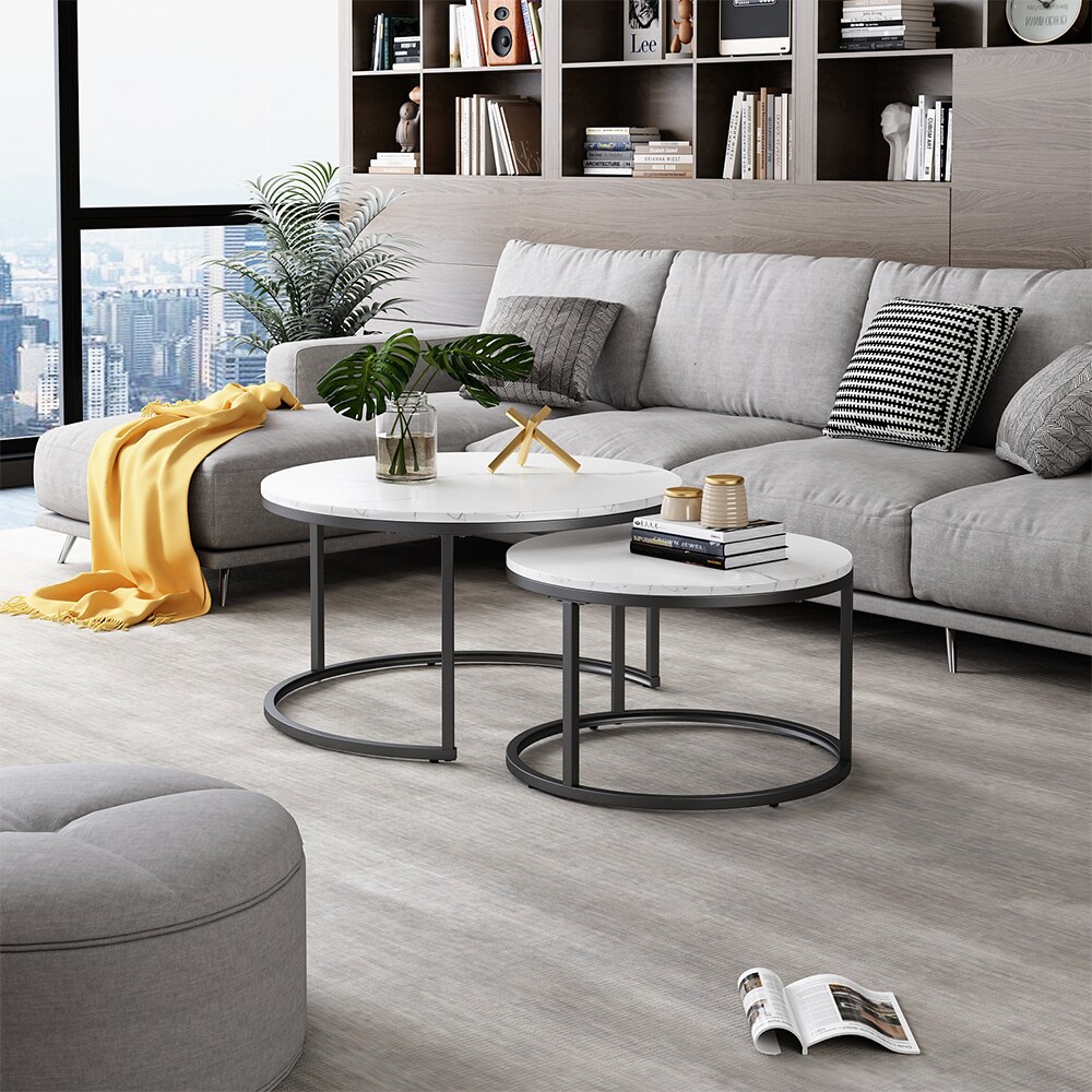 Vicco Couchtisch Montreal Weiß Marmor-Optik 77 x 40 cm Wohnzimmertisch 2er-Set