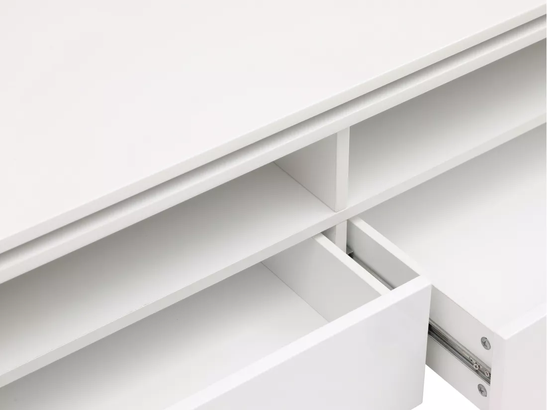 Table basse 2 tiroirs et 2 niches avec LEDs - Blanc - SYLPIA