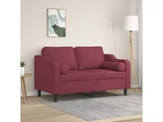 Canapé 2 places avec oreillers bordeaux 120 cm tissu