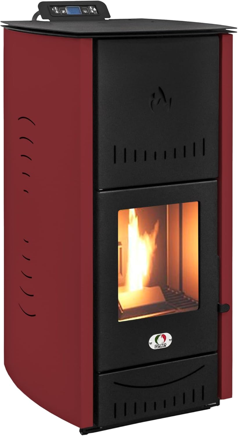 STUFE A PELLET ITALIA New York 22 Kw WiFi | Hydro-Pelletöfen für Heizung und Warmwasser Effizienz 89% Heizt 140m² WiFi-Steuerung Autonomie 22 Std. 5 Kräfte Programmierbar 24 Monate Garantie Rot