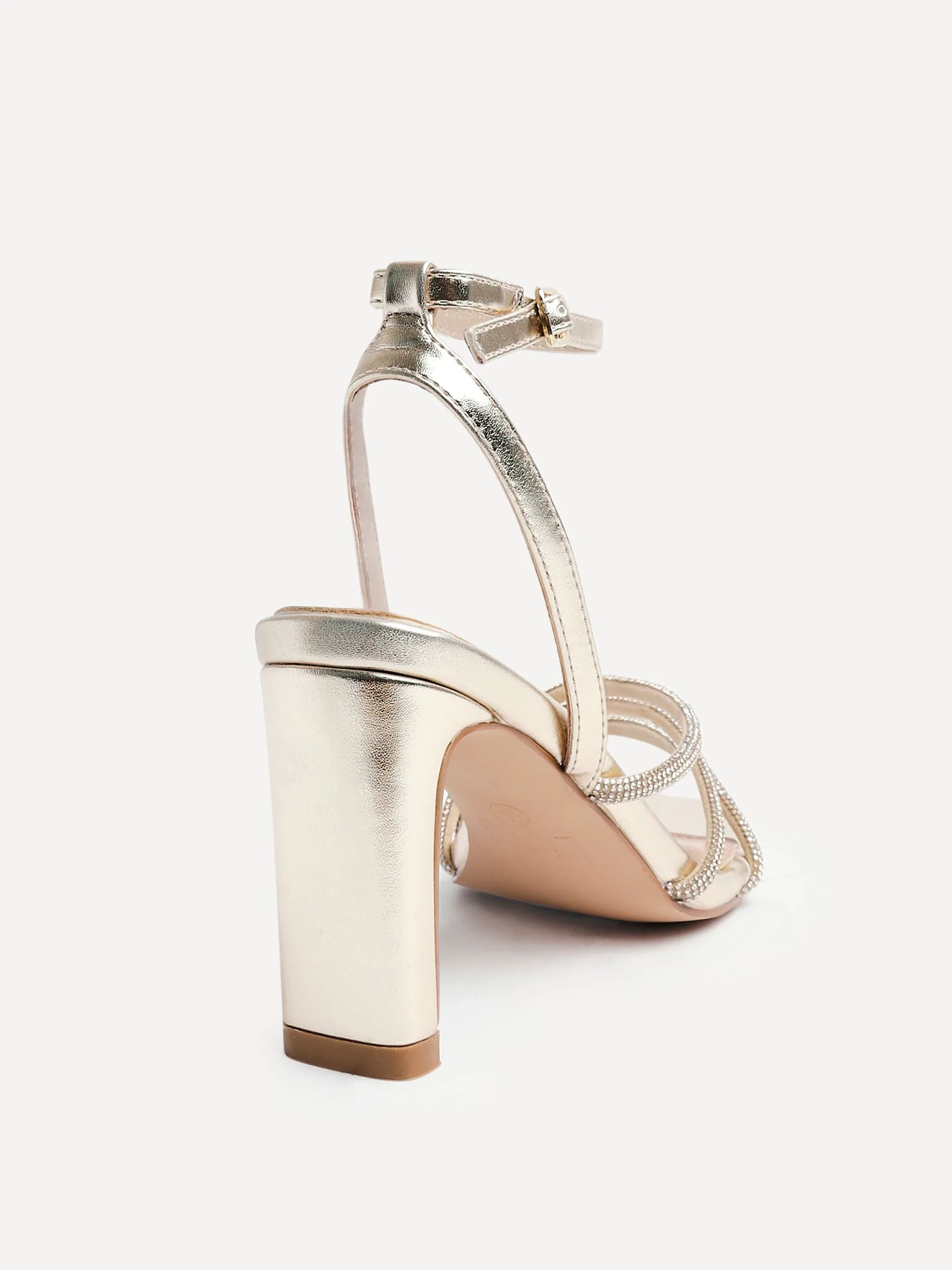 Goud - Linzi Glimmer Diamante Block Heel Sandals