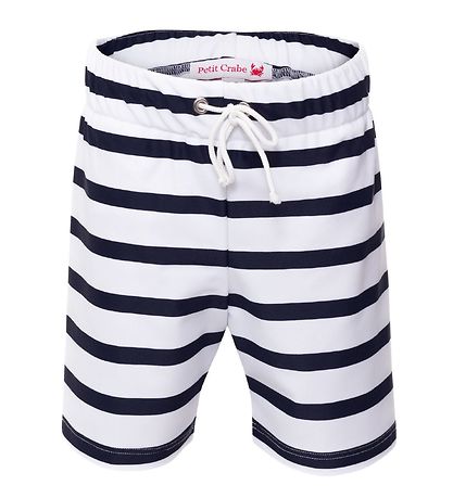 Petit Crabe Bådeshorts - Alex - UV50+ - Hvid/Navystribet