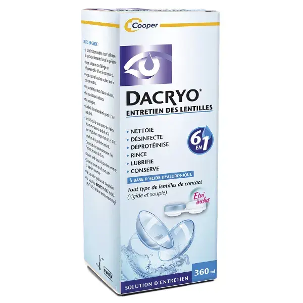 Solução para lentes de contato Dacryo 6 em 1: Limpa e desinfeta - 360ml
