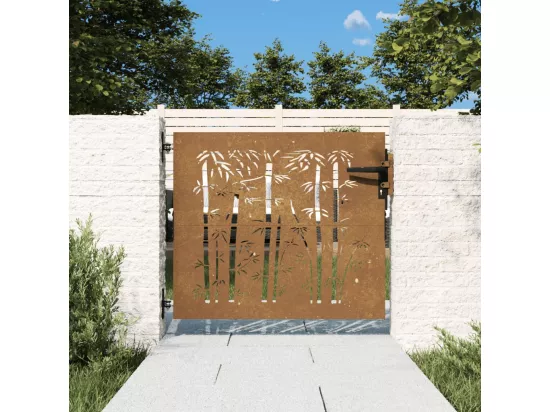 Portail de jardin 85x75 cm acier corten design de bambou