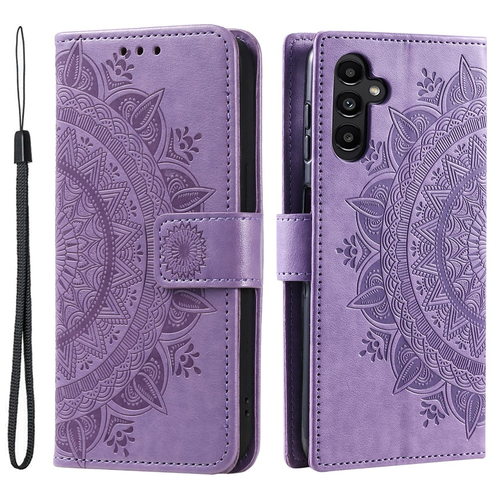 Samsung Galaxy A26 / A17 Leder Tasche Wallet - Mandala Flowers Imprint - Lila