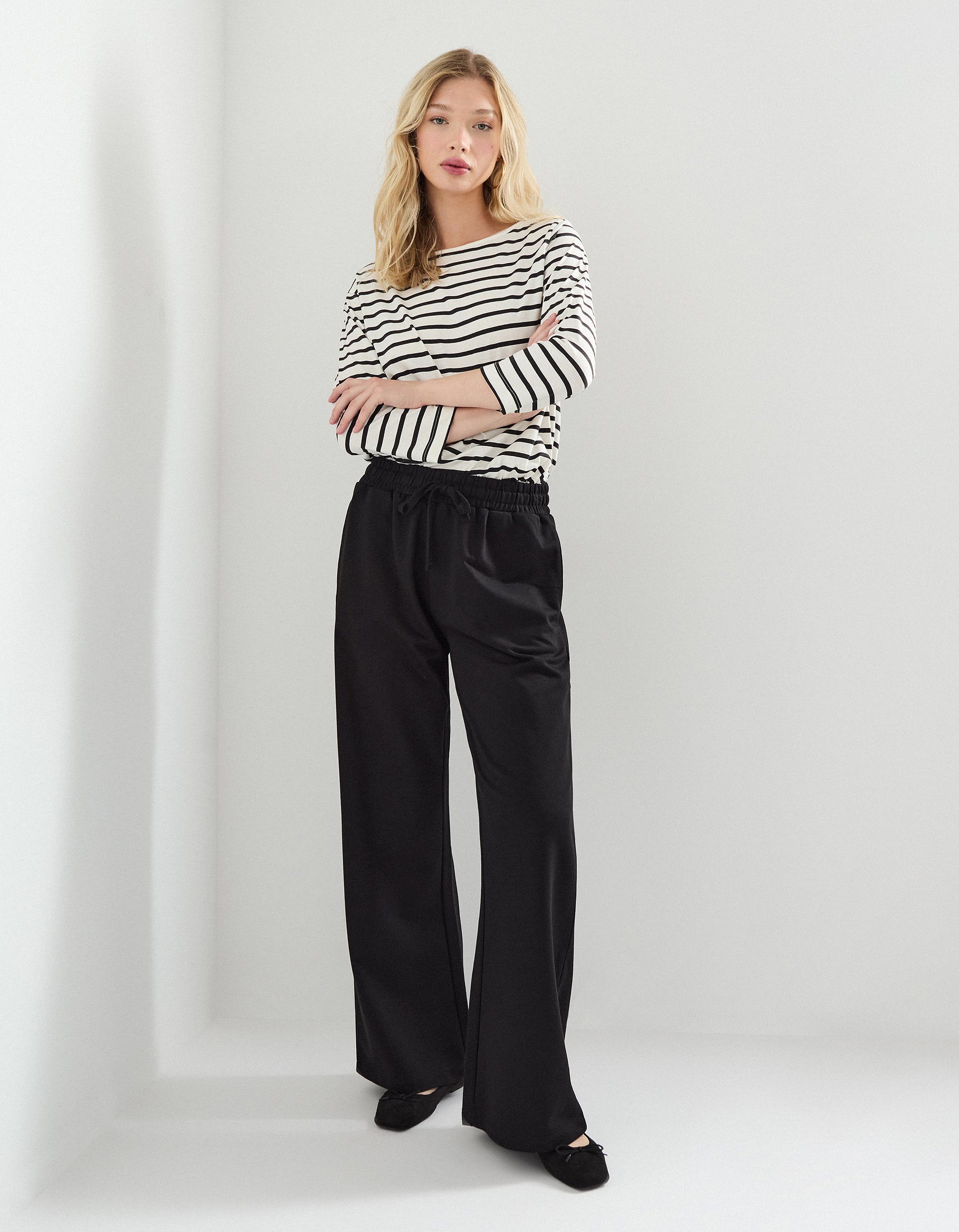 Calças Joggers Wide Leg, Mulher, Preto