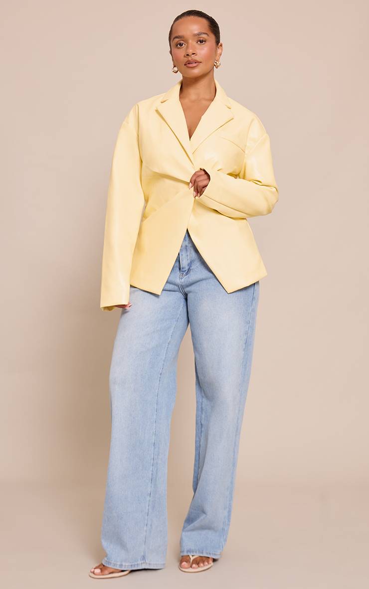 Butter Yellow Blazer Shape En Synthétiquecuir Jaune Beurre Avec Taille Cintrée
