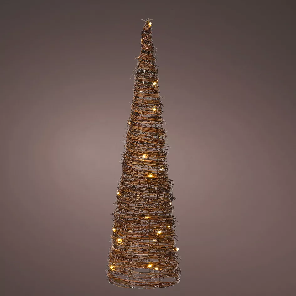 Cône lumineux à piles 30 Micro LED (H60 cm) Rotin Brun/blanc chaud