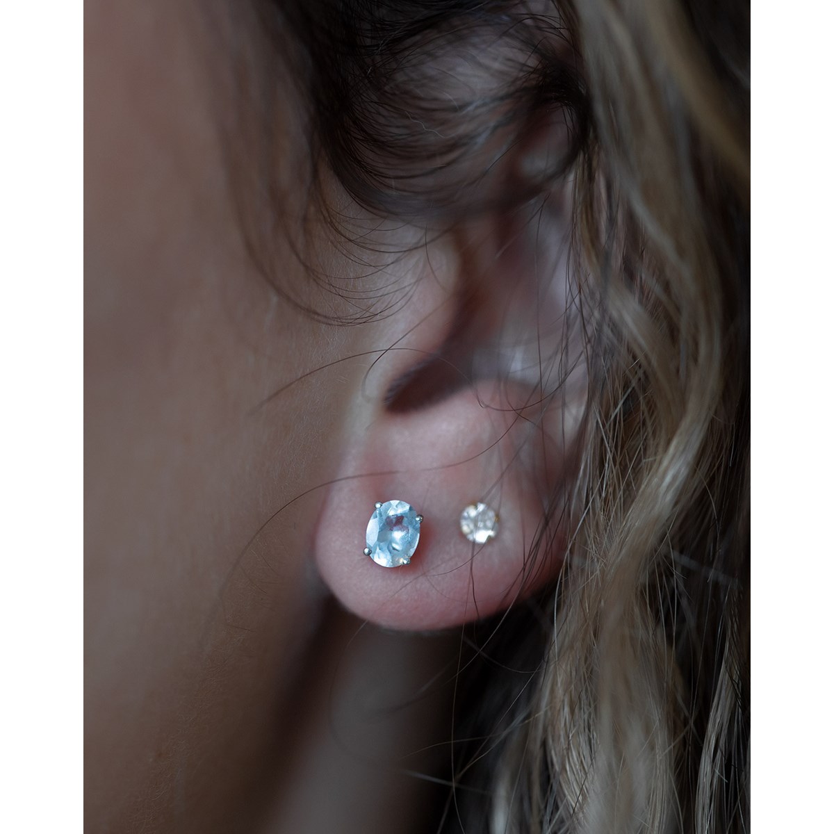 Boucles d'oreilles ADEN Aigue-Marine Forme Ovale sur Argent 925 1.02grs