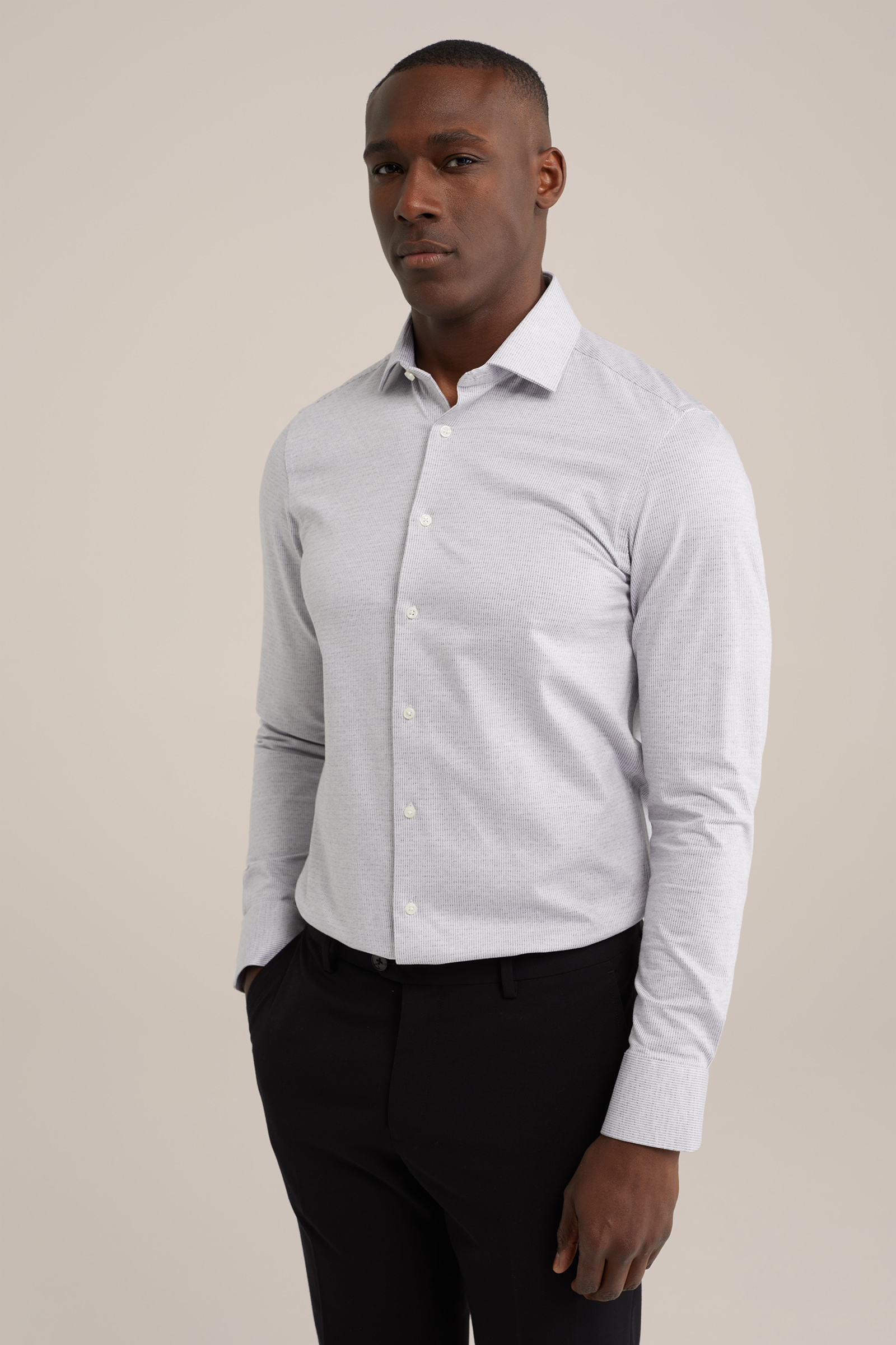 premium jacquard gebreid overhemd met structuur WE Fashion Lichtgrijs